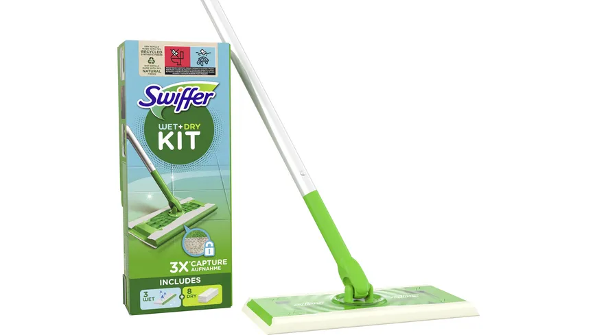 Swiffer Bodenstab Starterset + 8 Trockentücher + 3 Wet Wischtücher