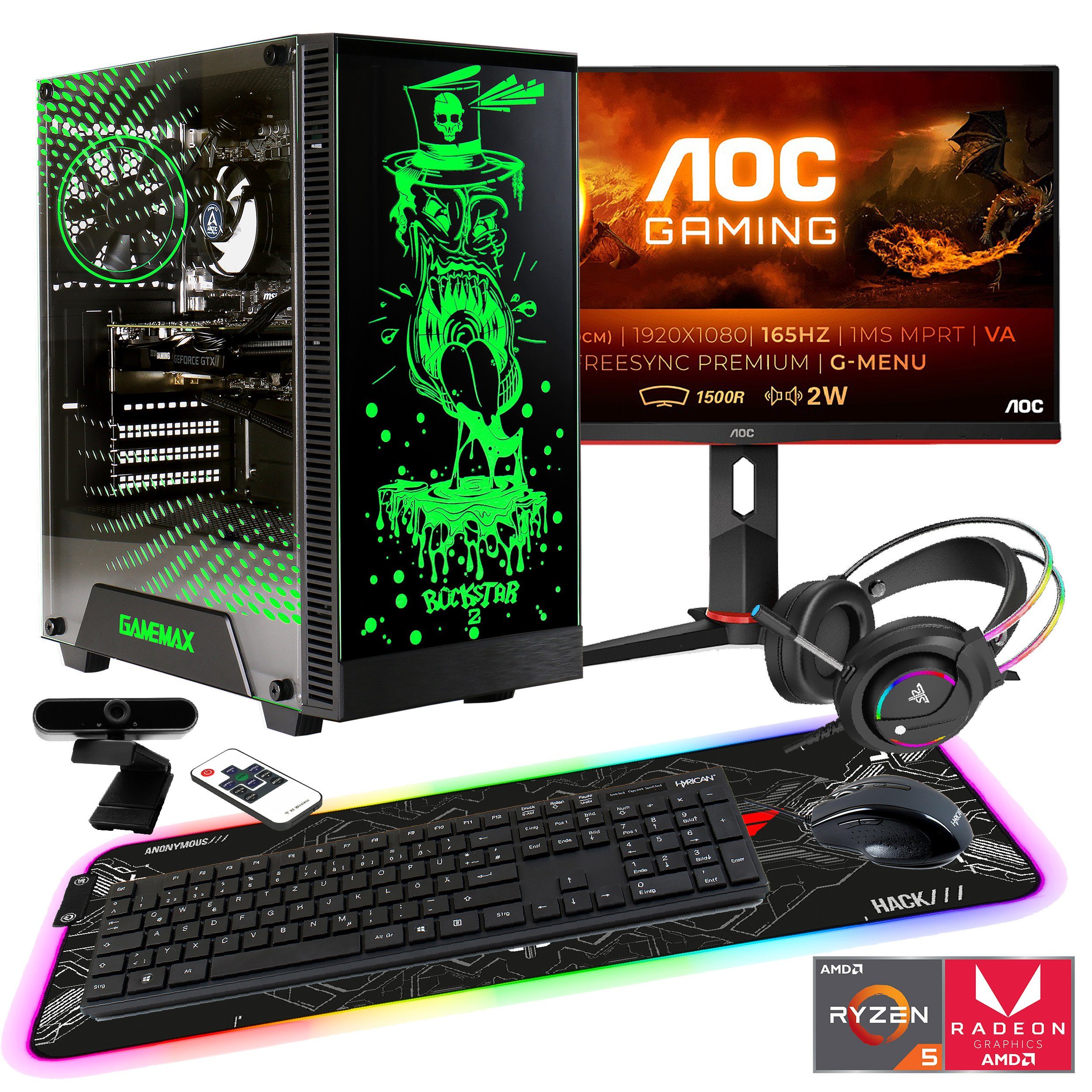 Hyrican Rockstar SET02339, Gaming-Headset, Mauspad und Full HD Webcam Gaming-PC-Komplettsystem (23,6