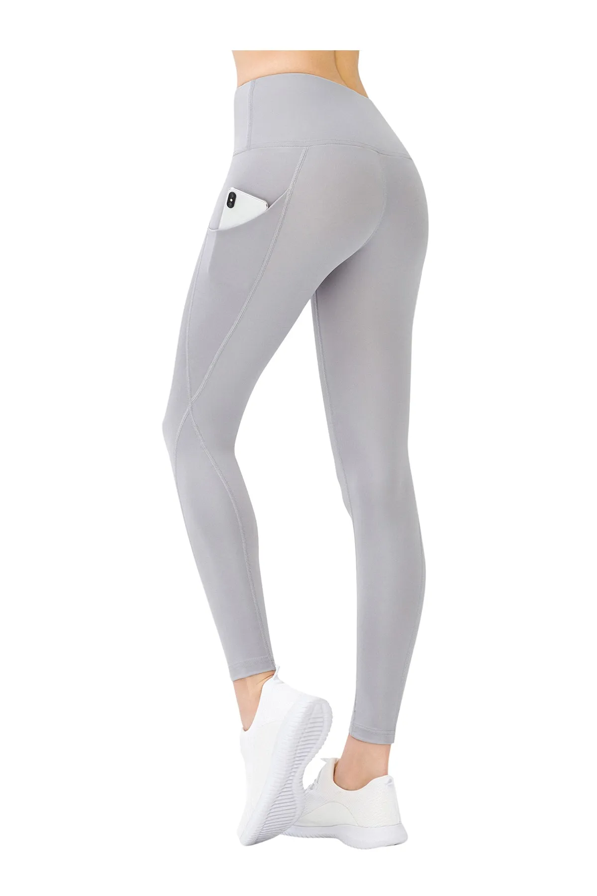 LOS OJOS  Graue, kompakte Sport-Leggings mit hoher Taille und doppelter Tasche für Damen