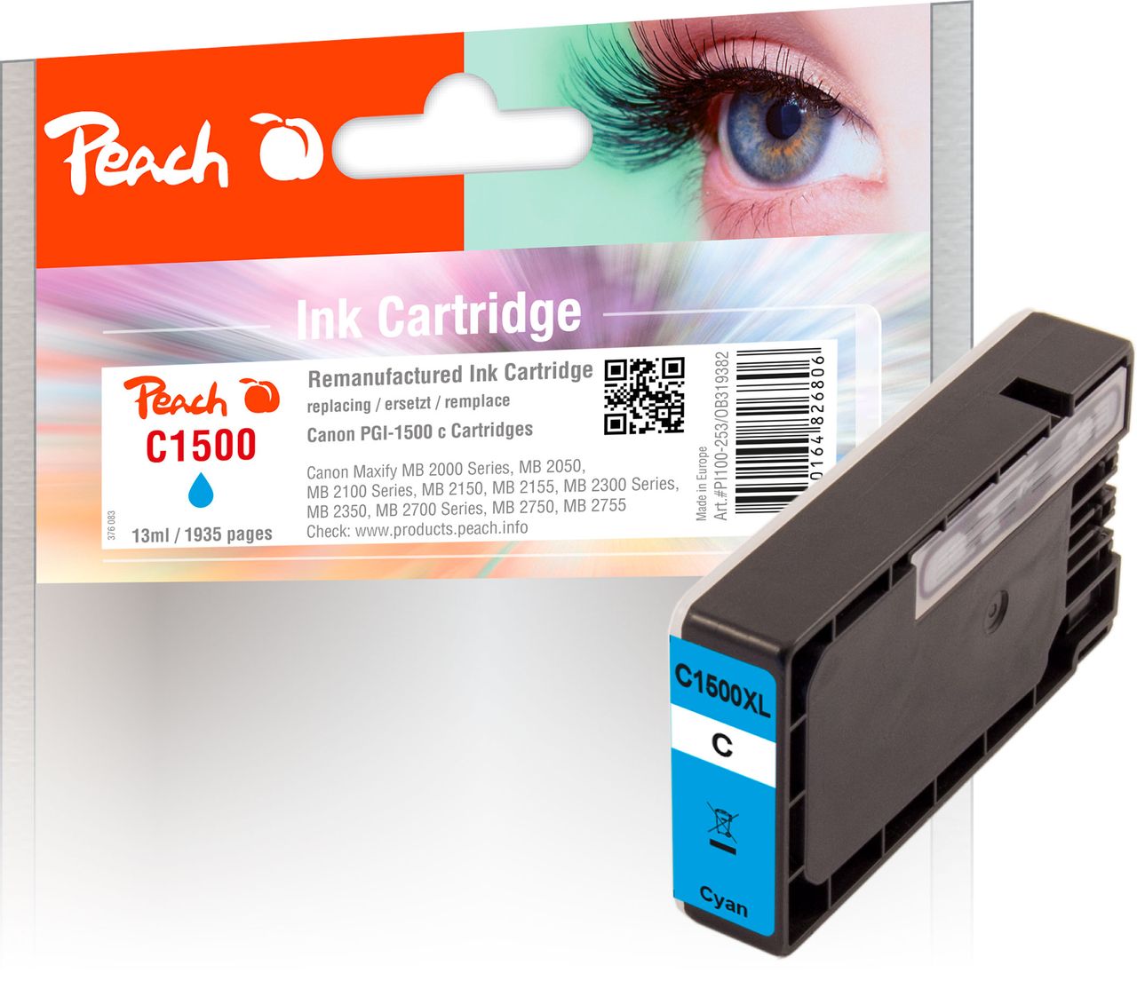 Peach Tintenpatrone cyan ersetzt Canon PGI-1500XLC