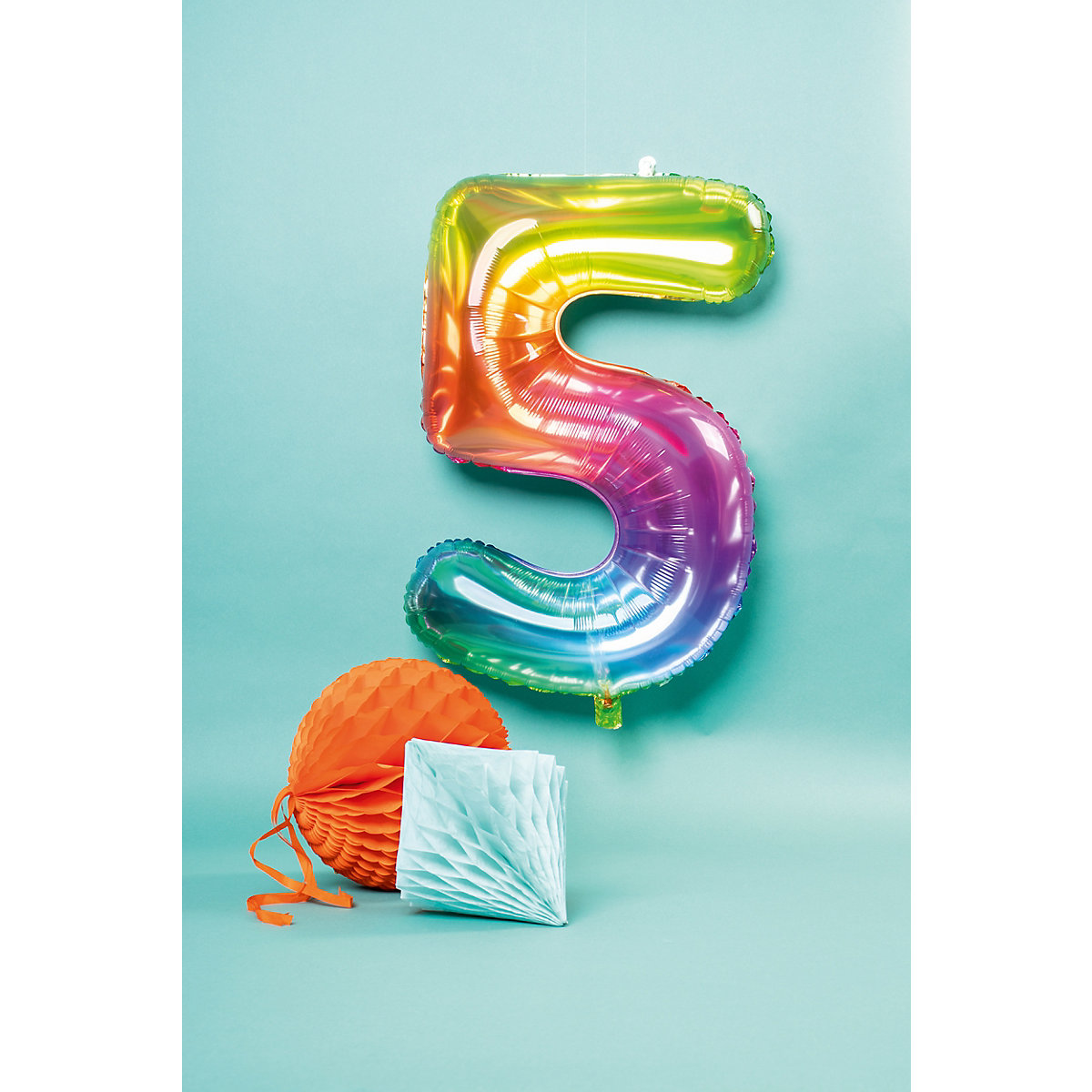 Folienballon Yummy Gummy Regenbogen Zahl 5, ca. 81 cm