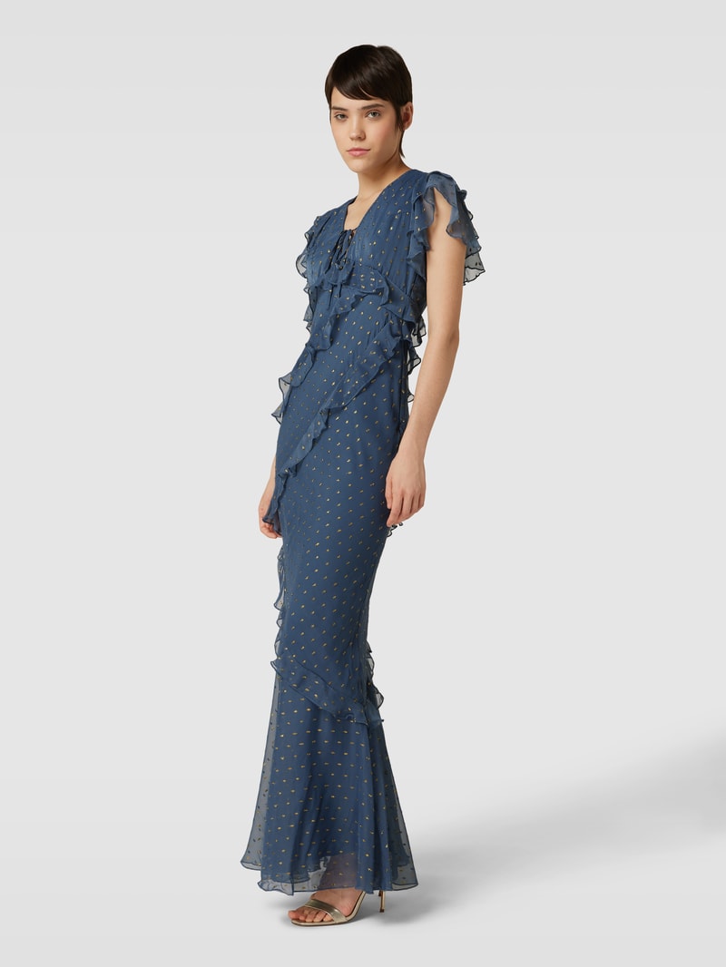 Maxikleid mit Volants und Schnürung in graphit