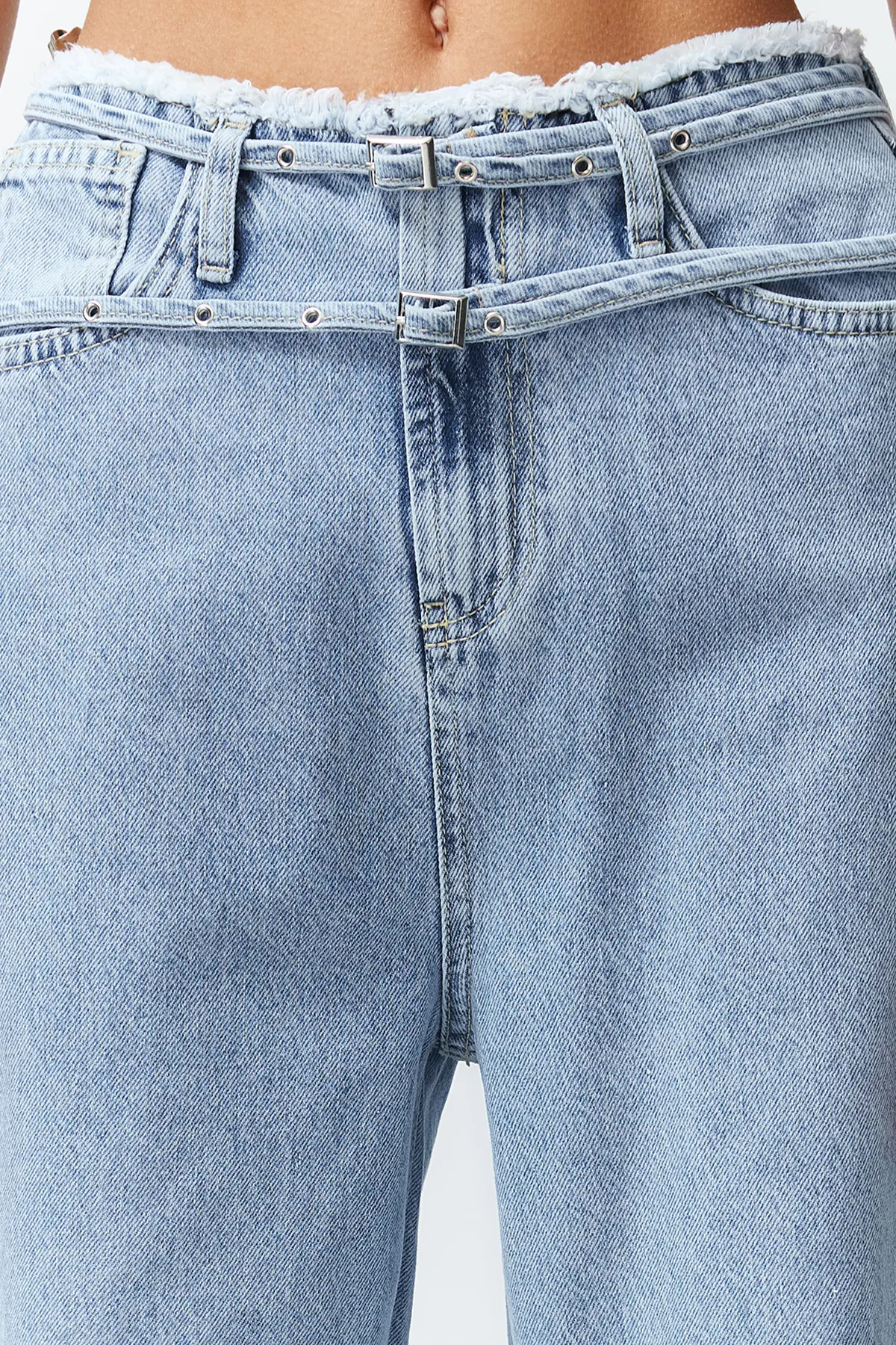 Trendyol Collection  Blaue, nachhaltigere Jeans mit weitem Bein und hoher Taille und detaillierter Taille TWOSS24JE00142