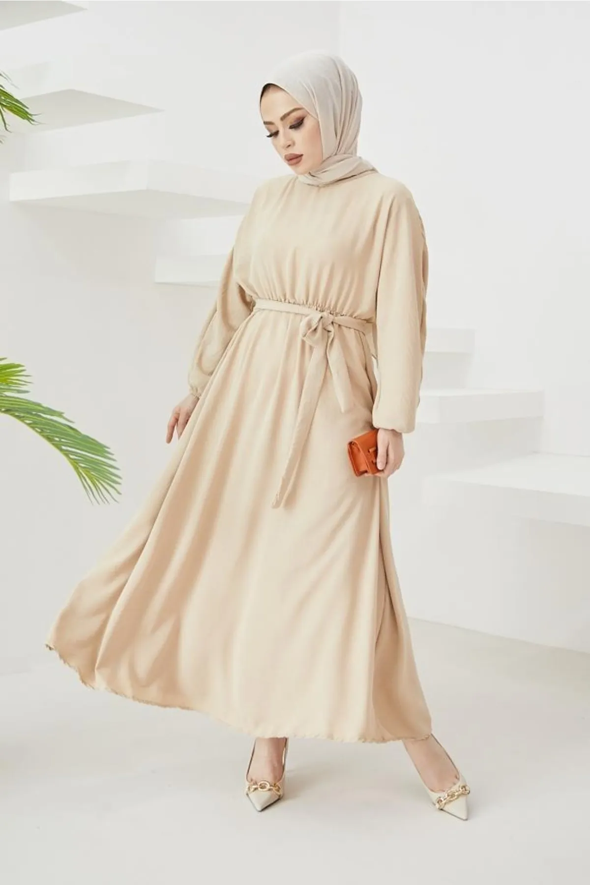 benguen  424-1aerobin Hijab-Kleid Stein