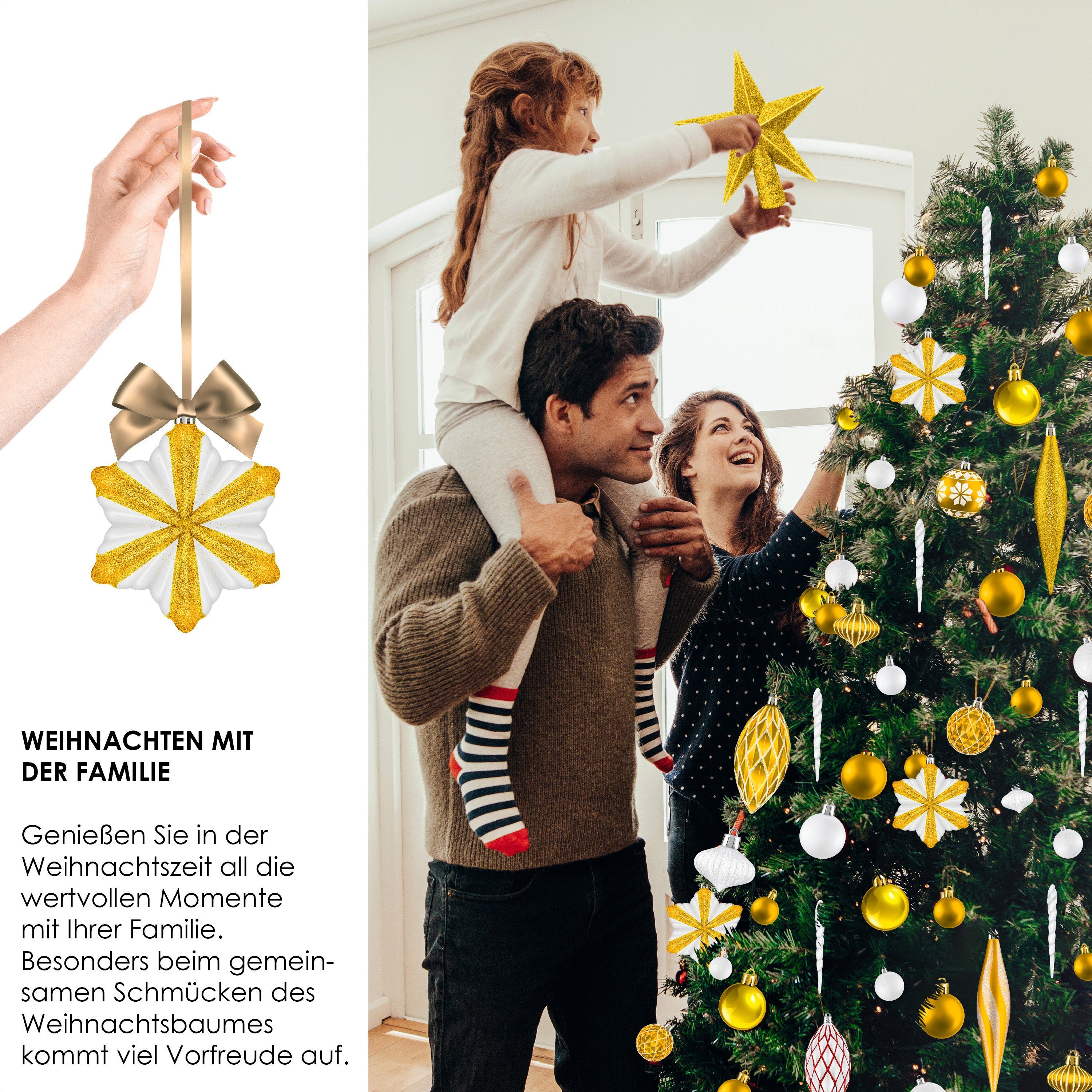 KESSER Christbaumschmuck (135-tlg), Weihnachtskugeln 105-teiliges Set Baumspitze Christbaumkugeln