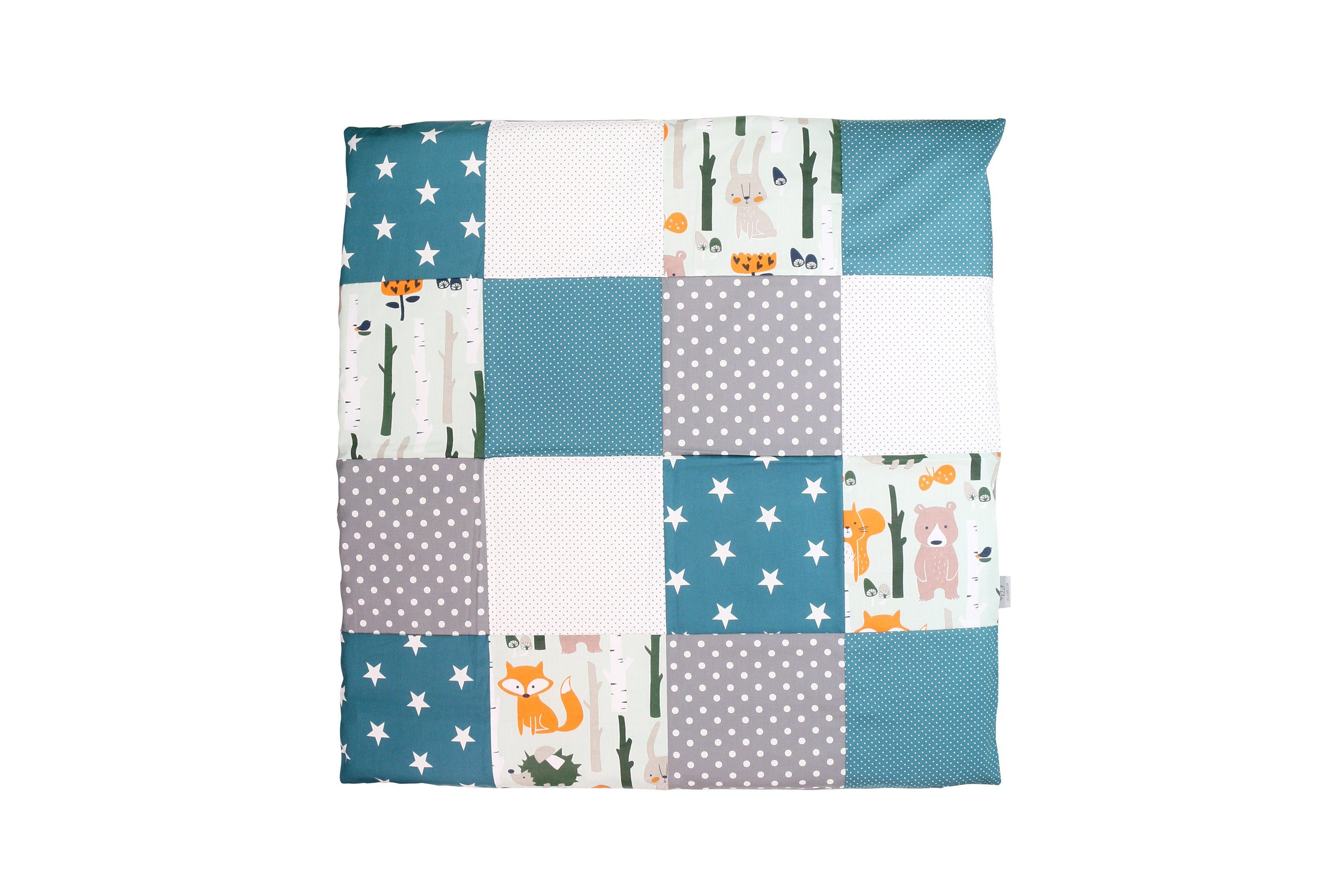 Kinderbettwäsche Babybettwäsche 2-teilig Waldtiere Petrol (Made in EU), ULLENBOOM ®, Mit Deckenbezug (80x80 cm) & Kissenbezug (35x40 cm), aus 100% Baumwolle