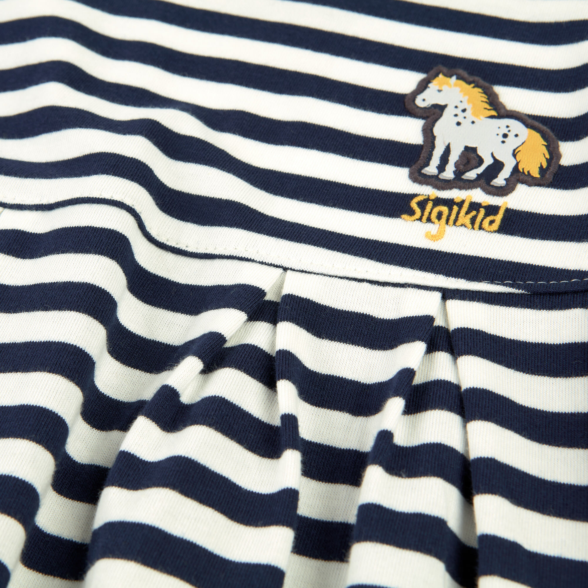 Blau-weiß geringeltes Kinderkleid Tupfen Pony