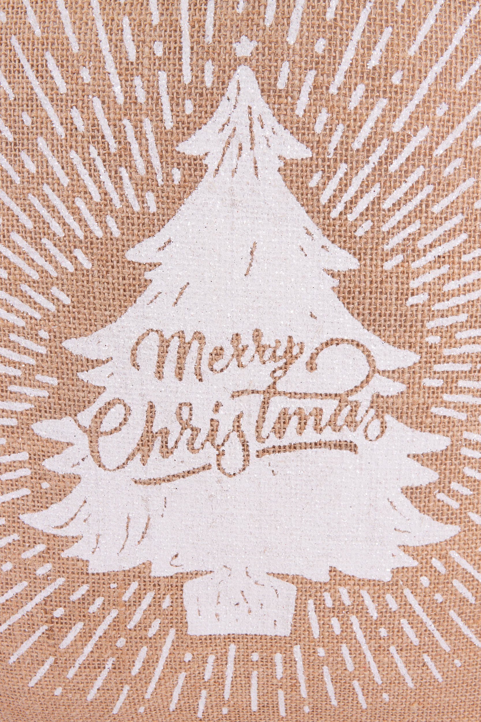 BRUBAKER Aufbewahrungstasche Weihnachtssack Tannenbaum Merry Christmas - 80 cm Geschenksack (1-tlg., Jutesack Weihnachtsbaum Braun Weiß), Nikolaussack Jutebeutel Sack mit Kordel zum Verpacken von Geschenken