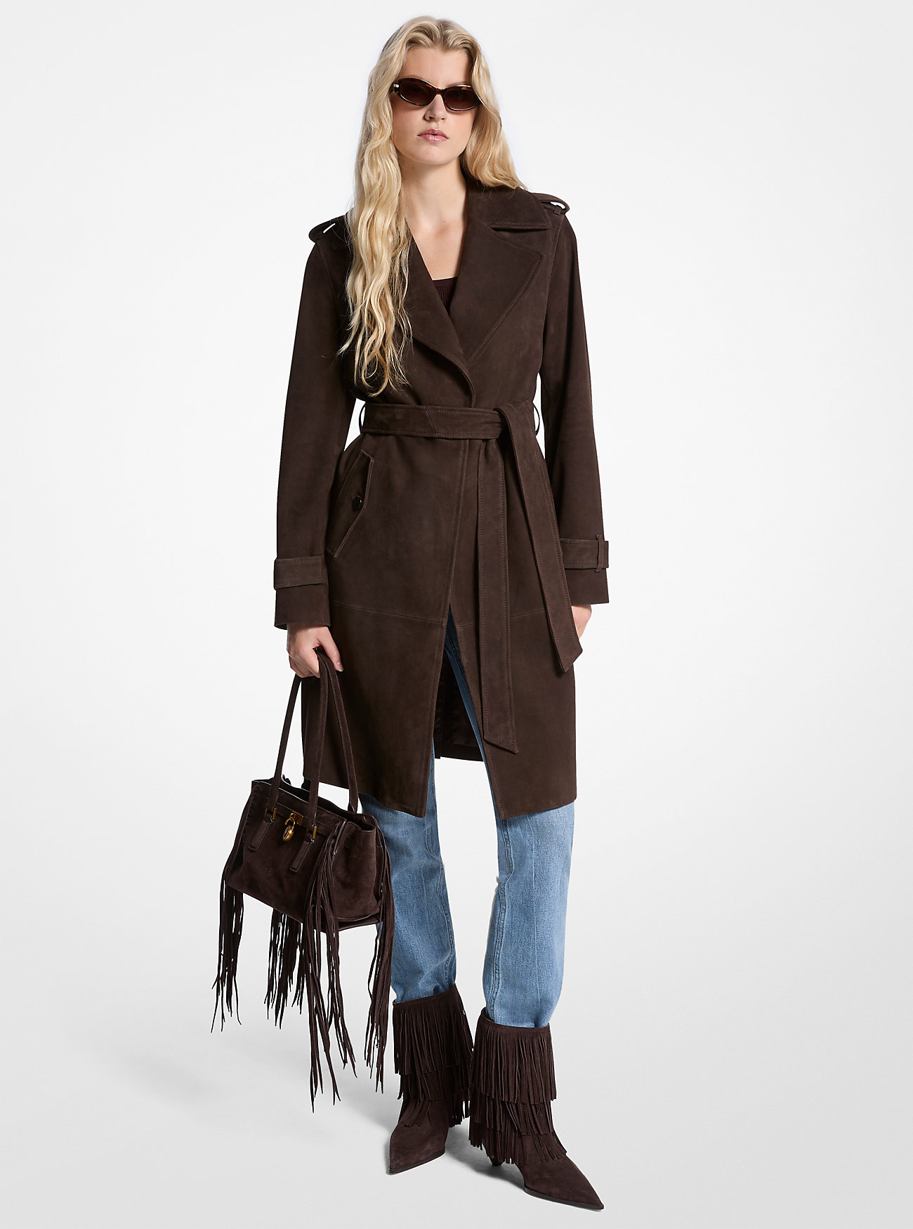 Trenchcoat i semsket skinn - SJOKOLADE