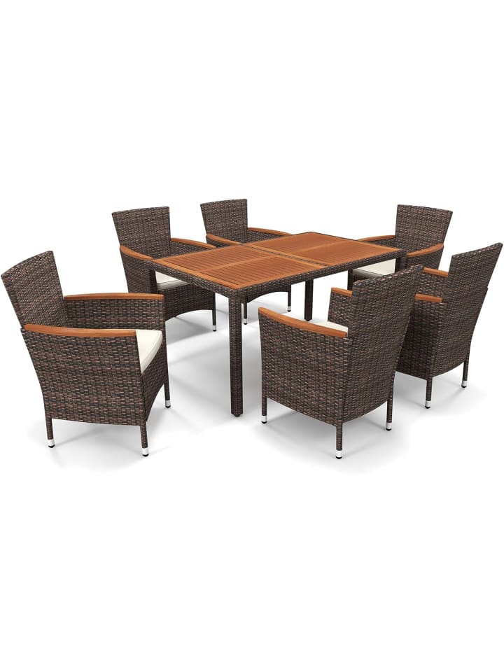 COSTWAY Polyrattan Gartenmöbel 7 tlg. Set in Braun günstig kaufen onesize