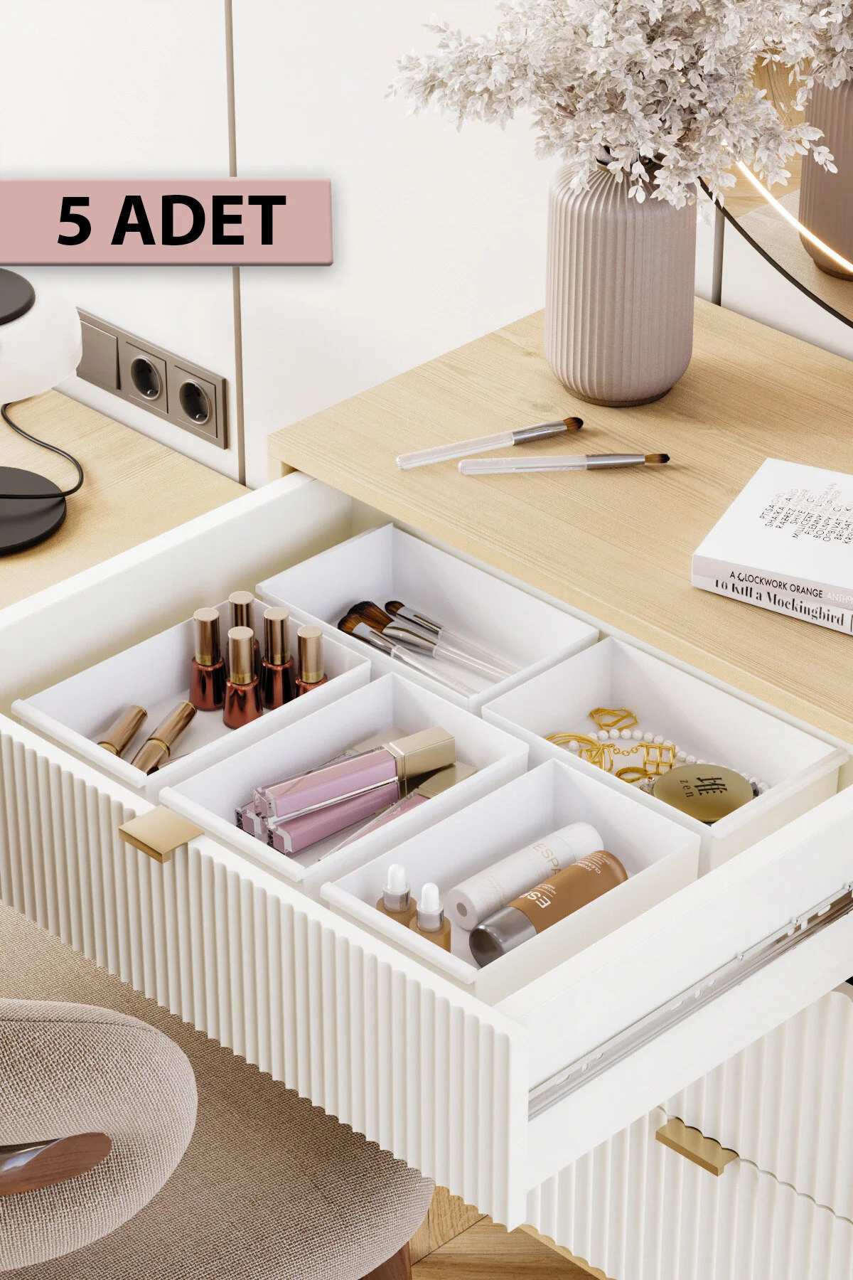 Pufwin Home  5-teiliges Schubladen-Set mit Kosmetik- und Make-up-Schmuckstücken sowie Mehrzweck-Organizer