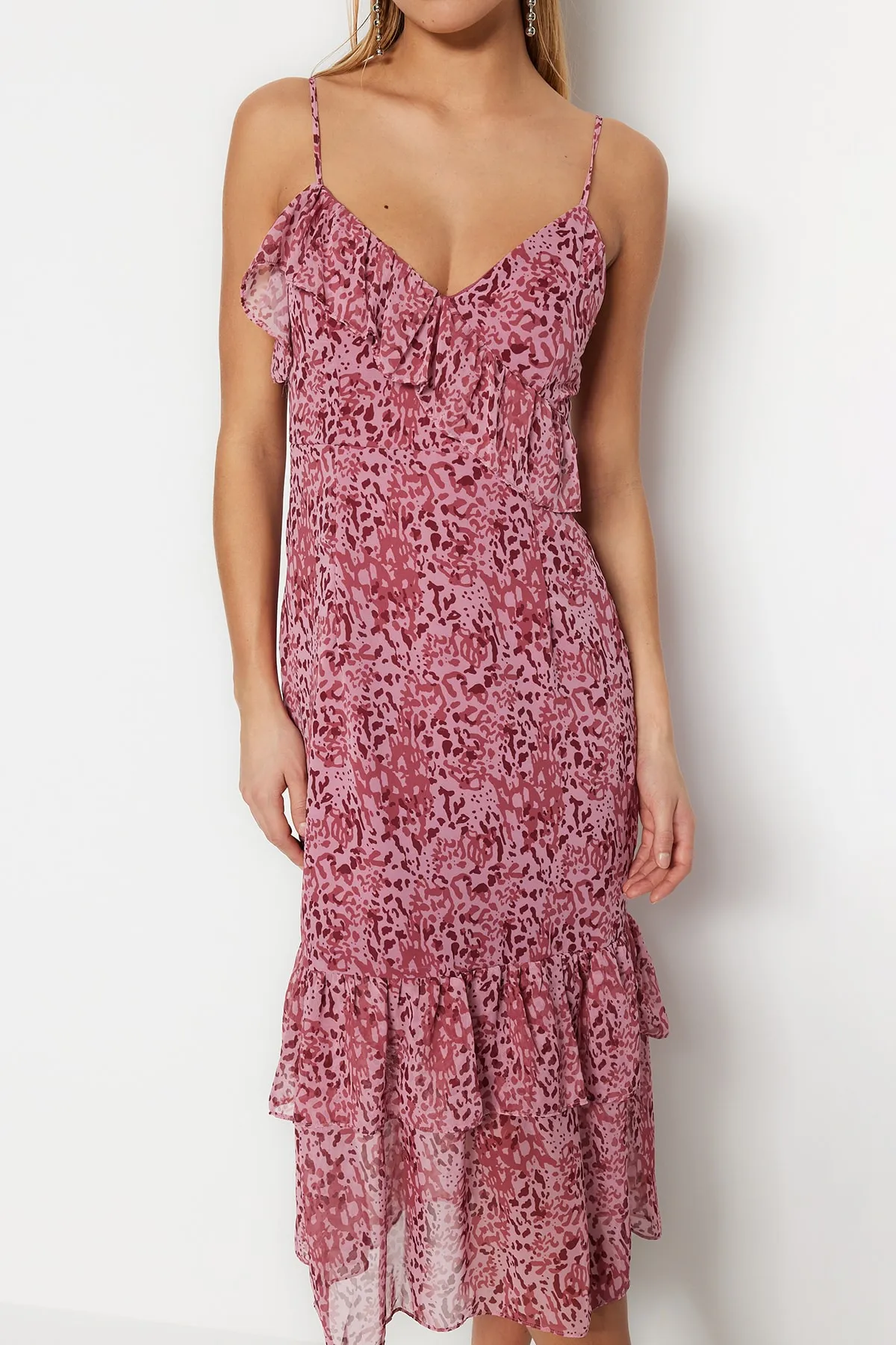 Trendyol Collection  Mehrfarbiges, zweireihiges, gefüttertes Chiffon-bedrucktes, elegantes Abendkleid TPRSS23EL00170