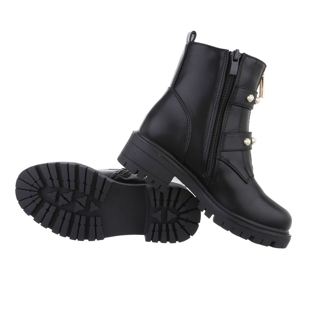 Ital-Design Kibder Biker Stiefelette Blockabsatz Stiefeletten in Schwarz