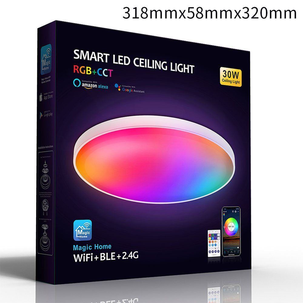 Sunicol Deckenleuchte Smart LED Deckenlampe Farbwechsel, 30W/48W,RGB+CCT, Dimmbare, Timer, LED wechselbar, RGB+CCT