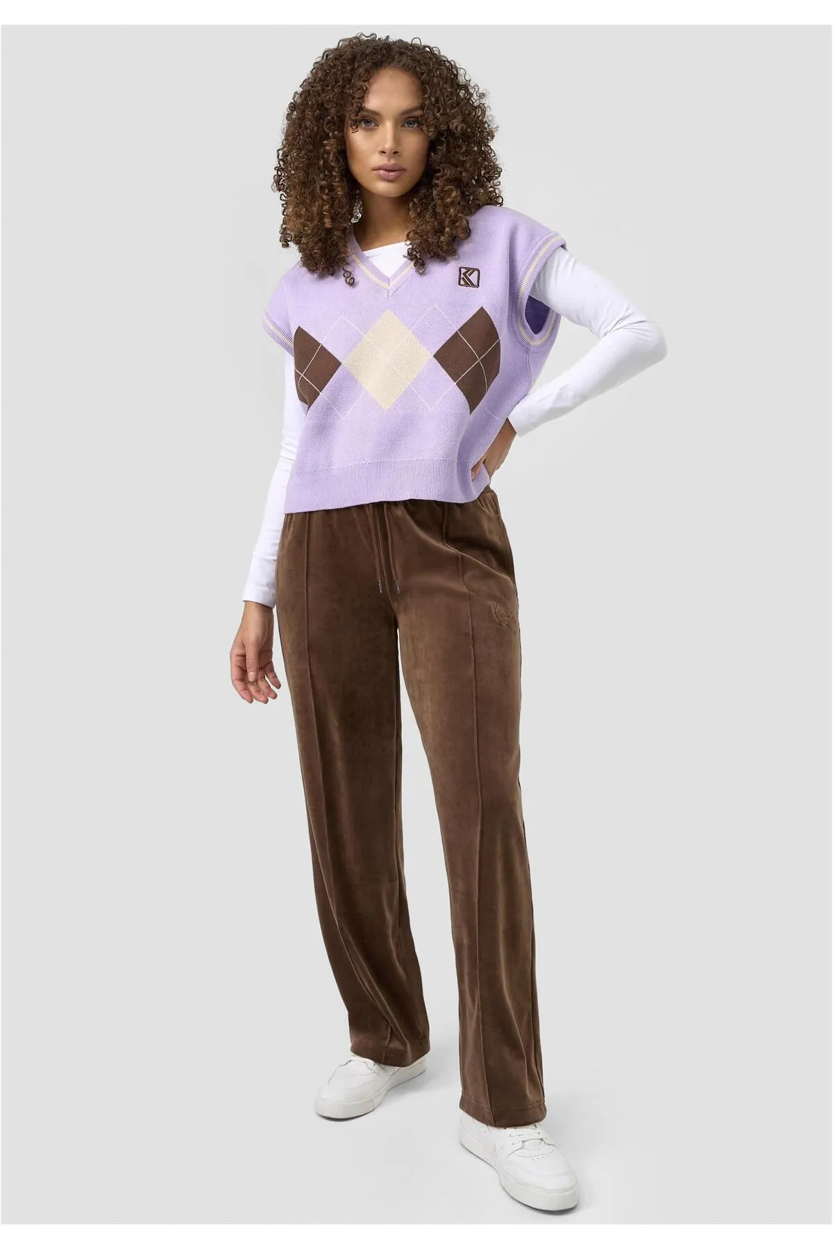 KARL KANI  Damen KW214-046-1 Small Signature Straight Leg Samthose braun