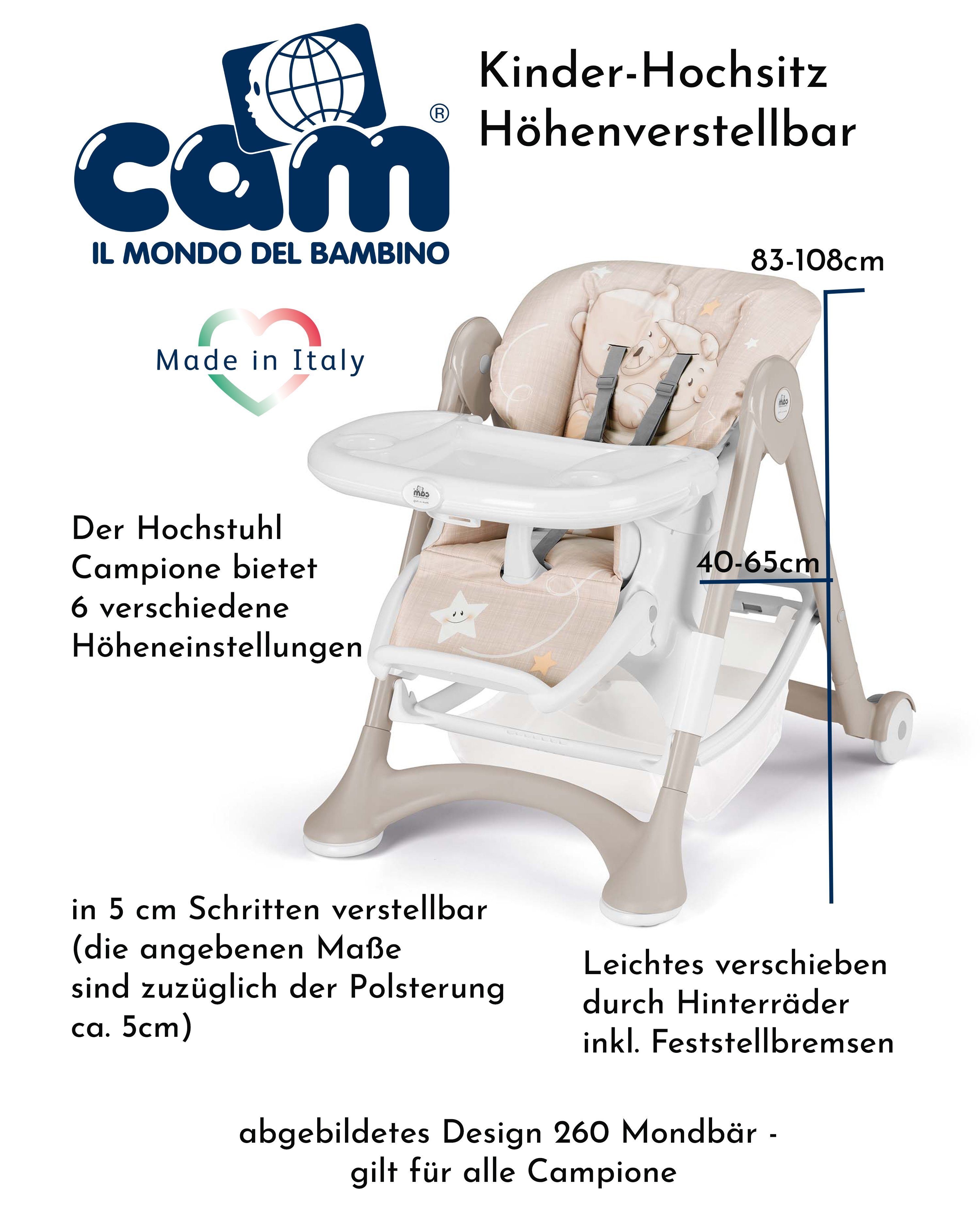 CAM Hochstuhl Cam CAMPIONE - Baby-Stuhl mitwachsend verstellbar inkl. Tablett