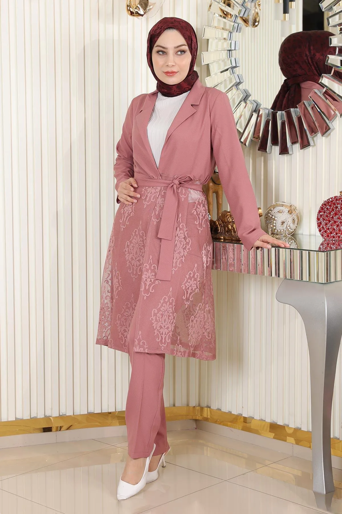 Modamihram  Spitzenanzug Dusty Rose 9331