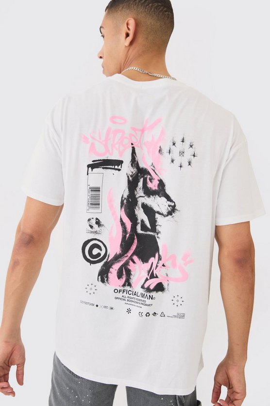Oversize T-Shirt mit Hunde Graffiti-Print