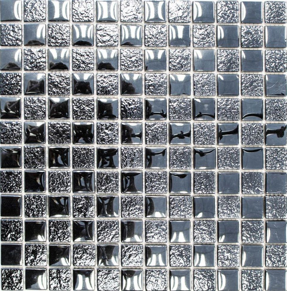 Mosani Mosaikfliesen Glasmosaik Crystal Mosaikfliesen schwarz glänzend / 10 Matten
