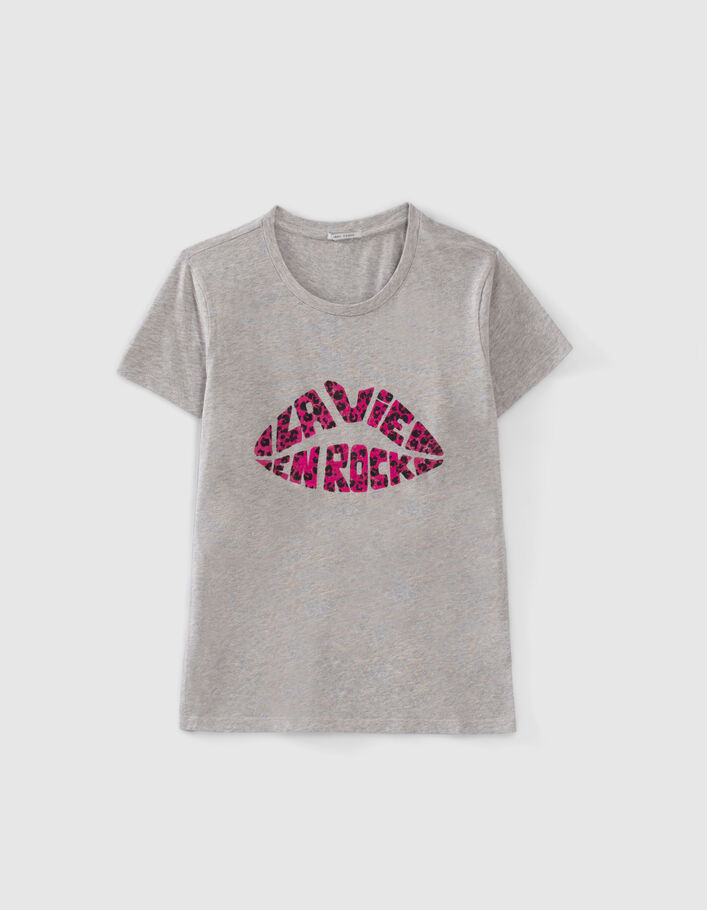 Tee-shirt gris message forme bouche Femme
