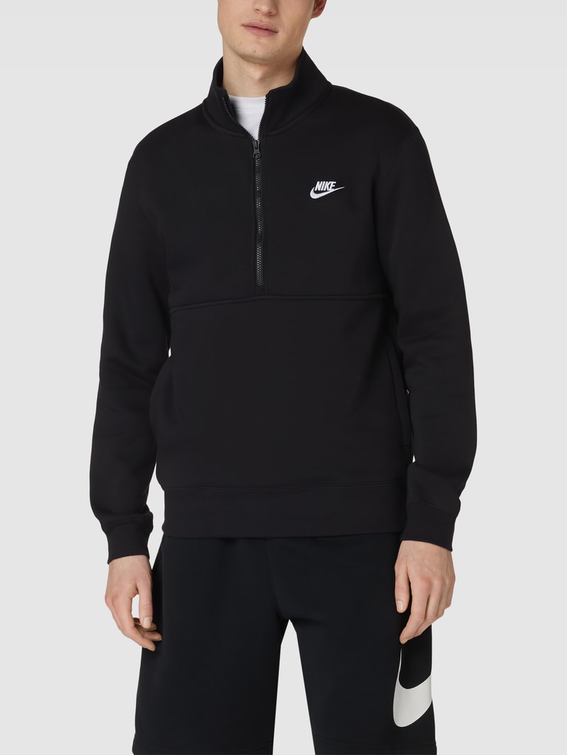 Sweatshirt mit kurzem Reißverschluss Modell 'CLUB' in schwarz