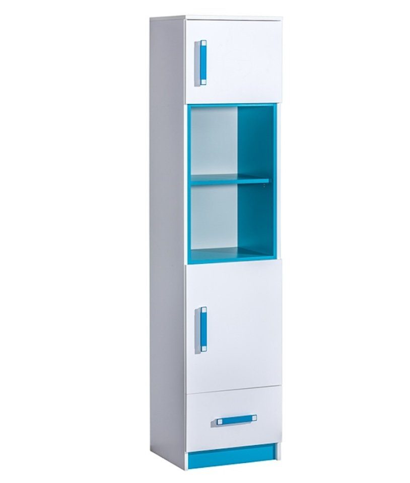 Feldmann-Wohnen Stauraumschrank Trafiko (2-türig, 2 offene Fächer, 1 Schublade, Farbapplikation wahlweise in blau, grau oder pink) 45cm weiß Farbapplikation wählbar 2-türig mit 1 Schublade