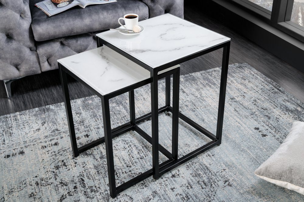 riess-ambiente Beistelltisch ELEGANCE 40cm weiß / schwarz (Set, 2-St), Wohnzimmer · Kristallglas · Metall · eckig · Marmor-Dekor · Barock