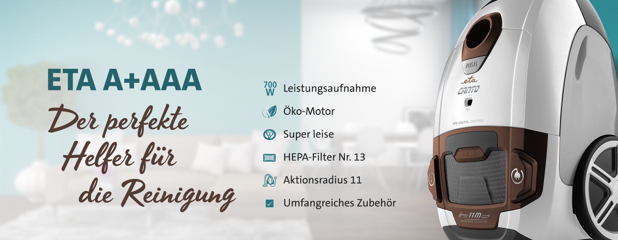 eta Bodenstaubsauger CANTO II ETA349290020, Eco Motor, 700 W, mit Beutel, Aktionsradius 11 m