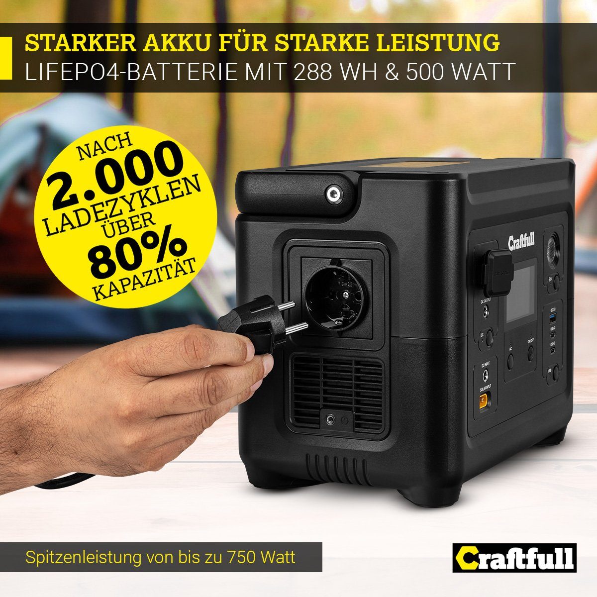 Craftfull Powerstation Schnelllade-Powerstation Fast Charge PS500 Powerstation 3 Jahre Garantie - Stromerzeuger - Powerbank - Stromgenerator 18000 mAh (230 V, 1 St), Tragbarer Akku - mobile Stromversorgung - Camping Generator