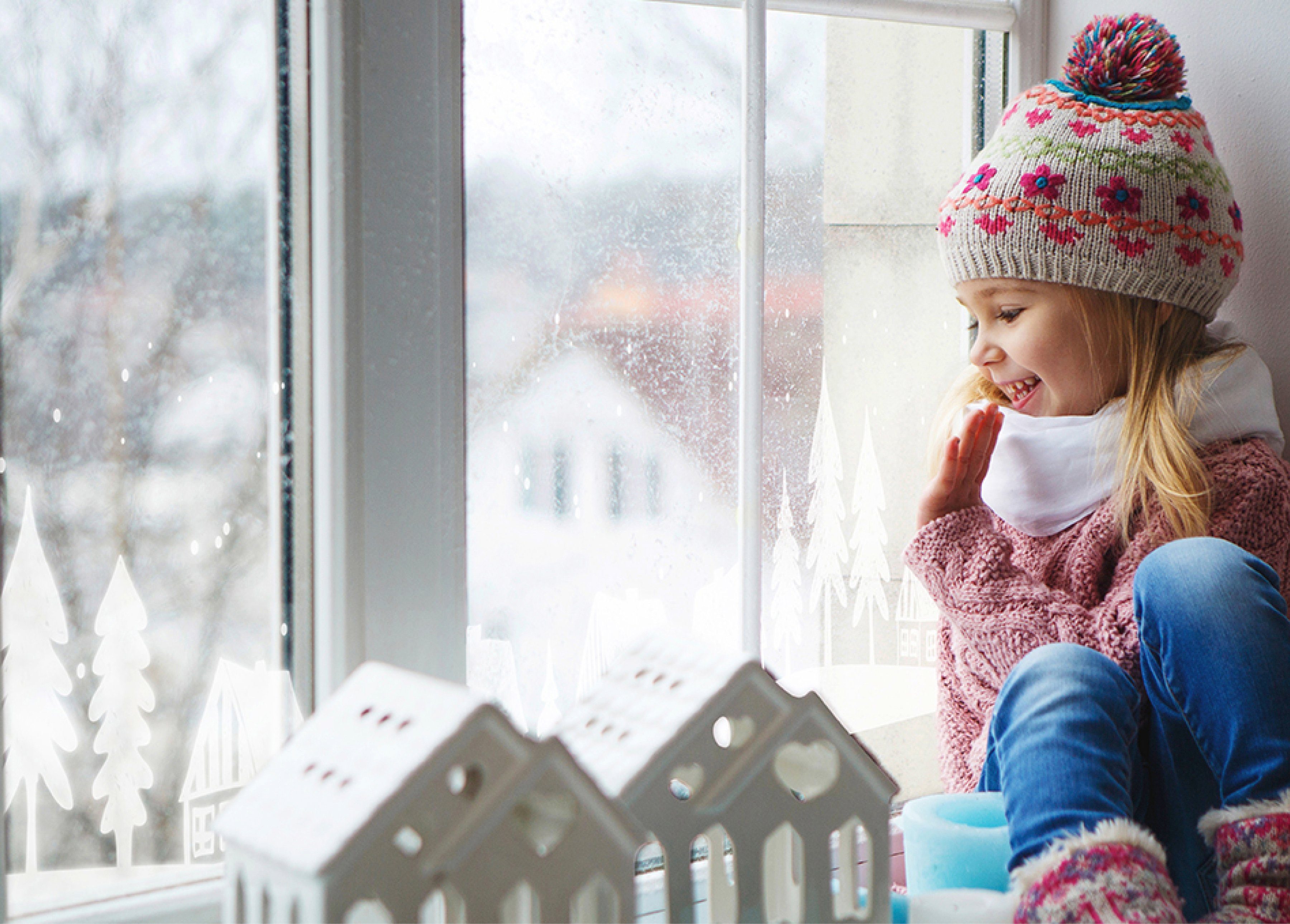 Fensterfolie Look Winter Village white, MySpotti, halbtransparent, glatt, 200 x 30 cm, statisch haftend