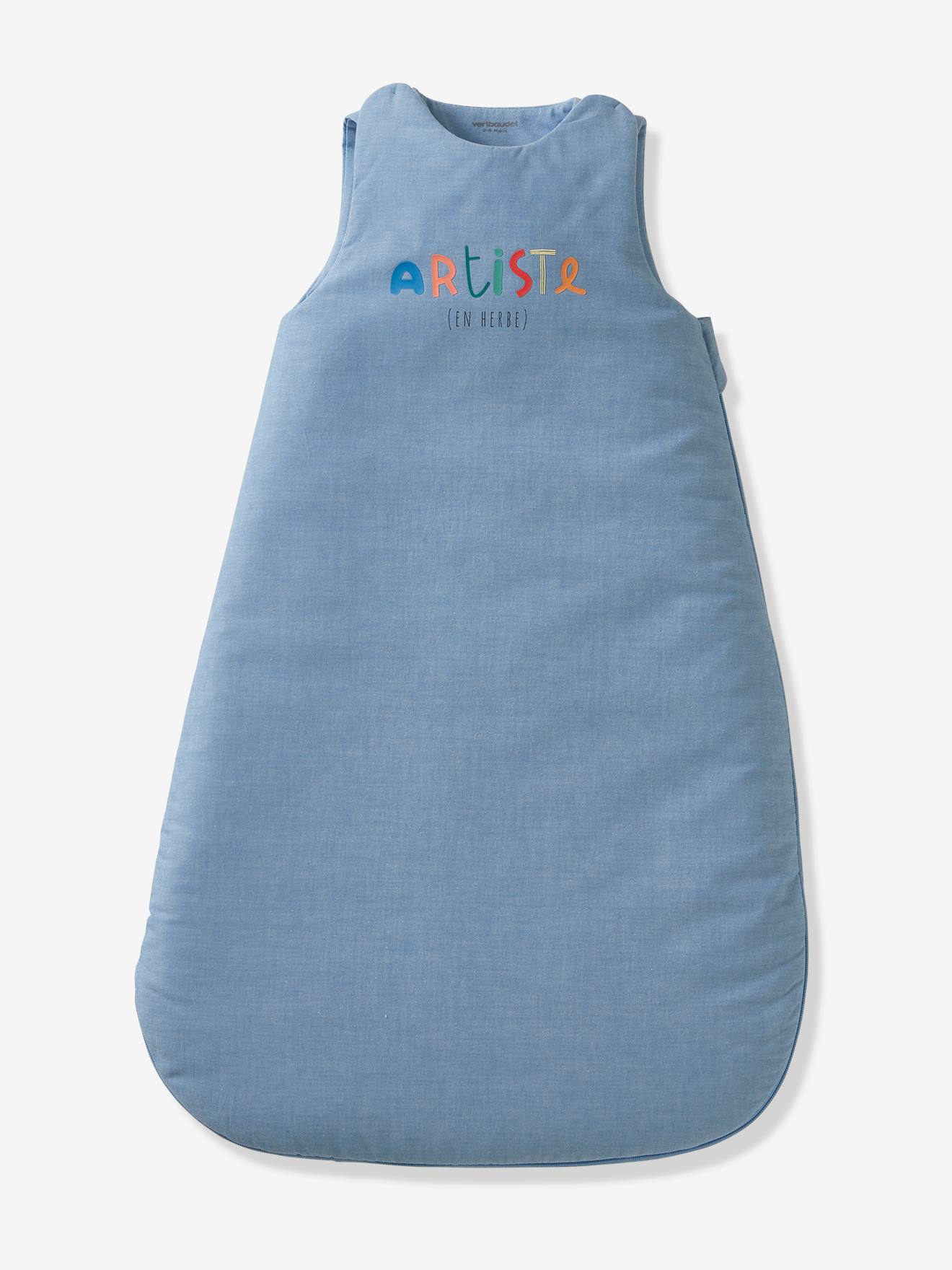 Vertbaudet Ärmelloser Baby Schlafsack KÜNSTLER Oeko-Tex - blau chambray