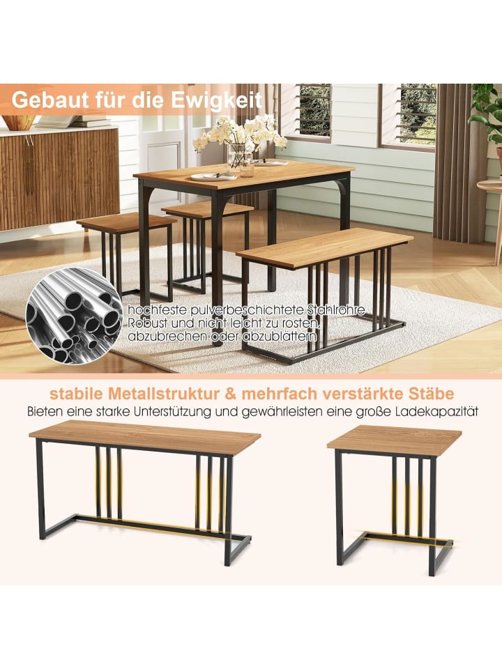 COSTWAY Esstisch 4er Set in Hellbraun günstig kaufen onesize