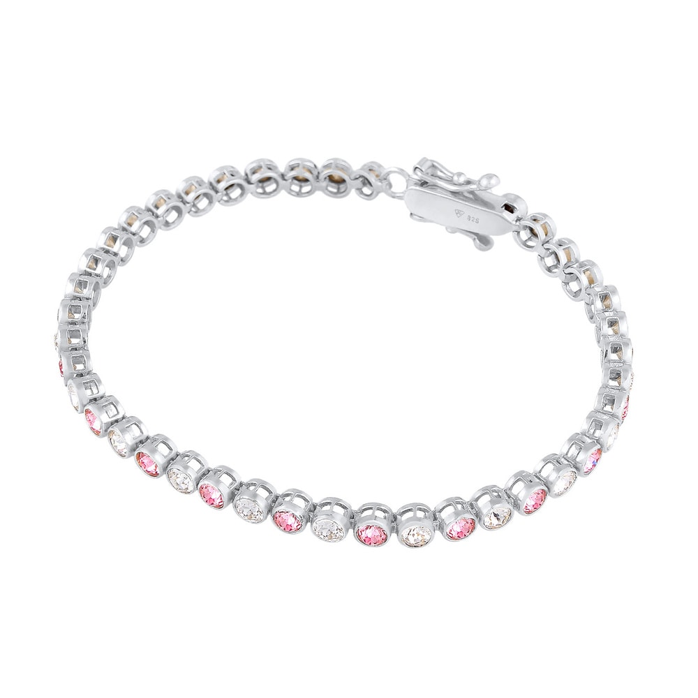 Elli PREMIUM Elli PREMIUM Bracelet Femmes Tennis Tendance étincelante avec cristaux Rose en ar Bracelet