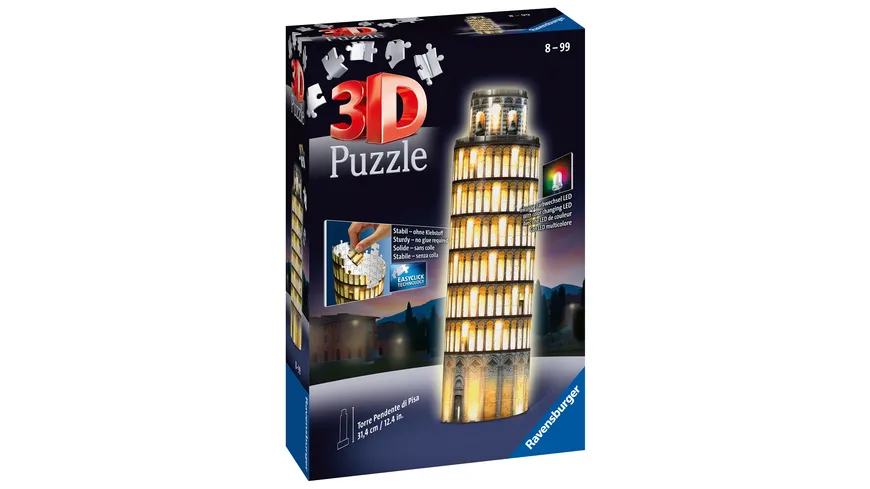 Ravensburger Puzzle - 3D Puzzles - Schiefer Turm von Pisa bei Nacht, 216 Teile