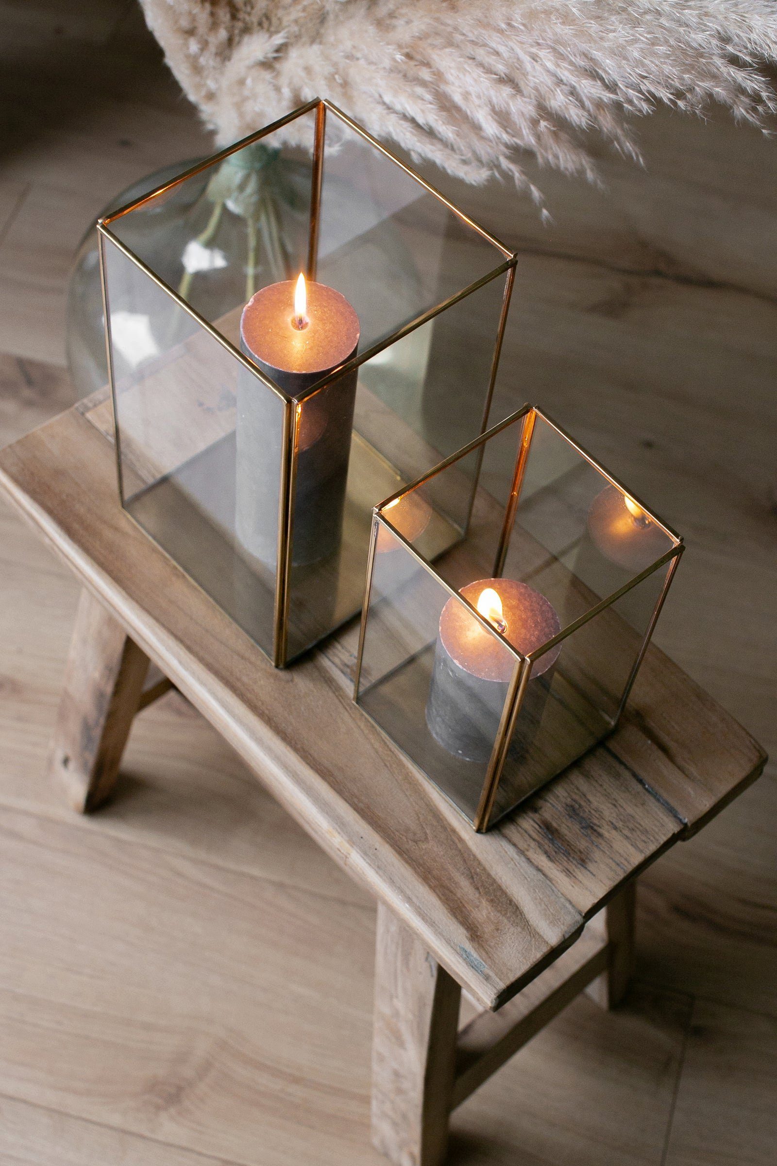 LaLe Living Kerzenlaterne Vintage Batu 2-teilig in Gold und Schwarz (Set, 2er-Set), Windlichter aus Eisen