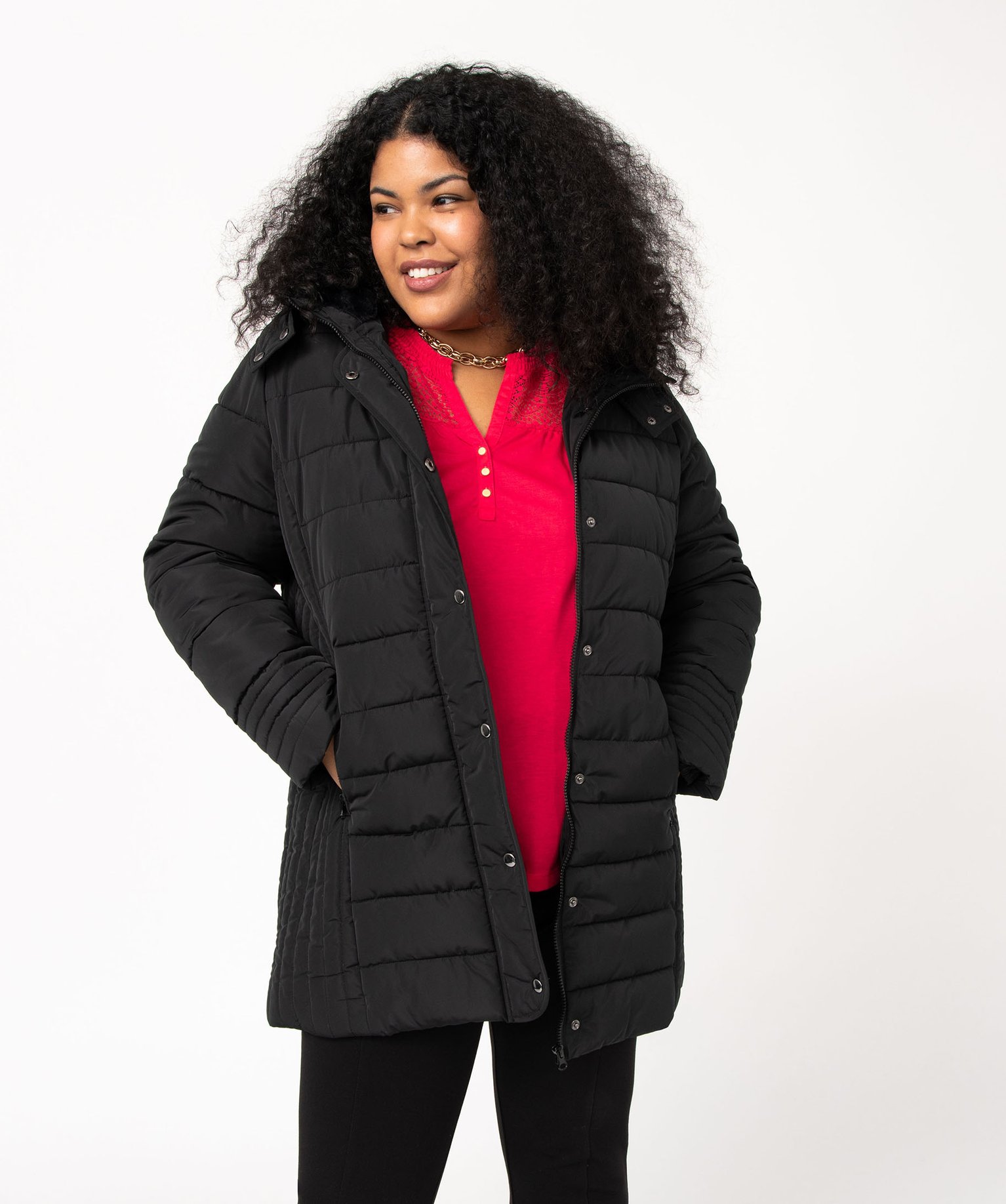 Manteau femme grande taille matelassé avec col doublé noir | GEMO