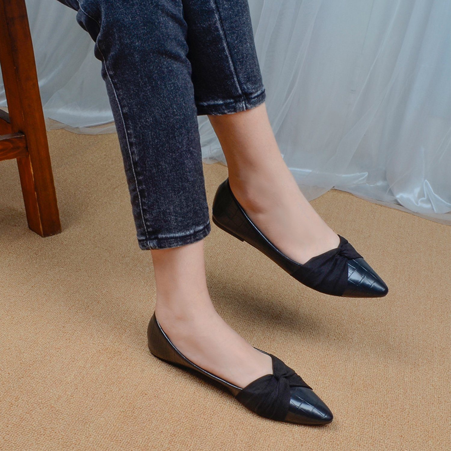 Daisred Damen Klassische Ballerinas Flats Schleife Dress Schuhe Ballerina