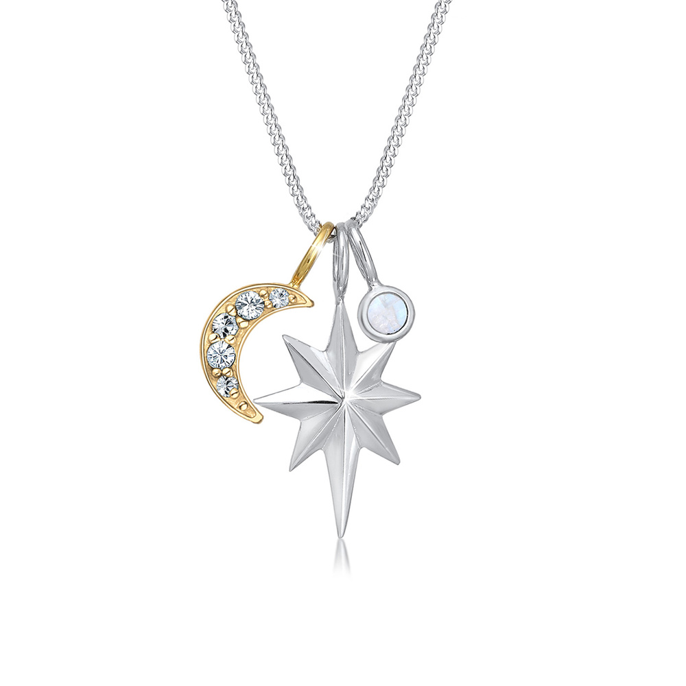 Elli Elli Collier Femme Lunaire des Étoiles es avec Cristaux en Argent Sterling 925 collier