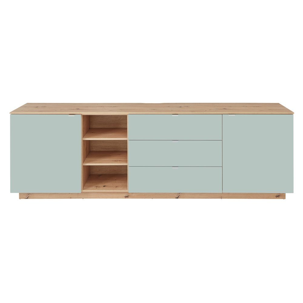 Lomadox Wohnwand CUST-36, (3-St., 3-tlg), Set mit 2 Wandboards grün mit Eiche 240 cm, Wohnwand, Fernsehschrank