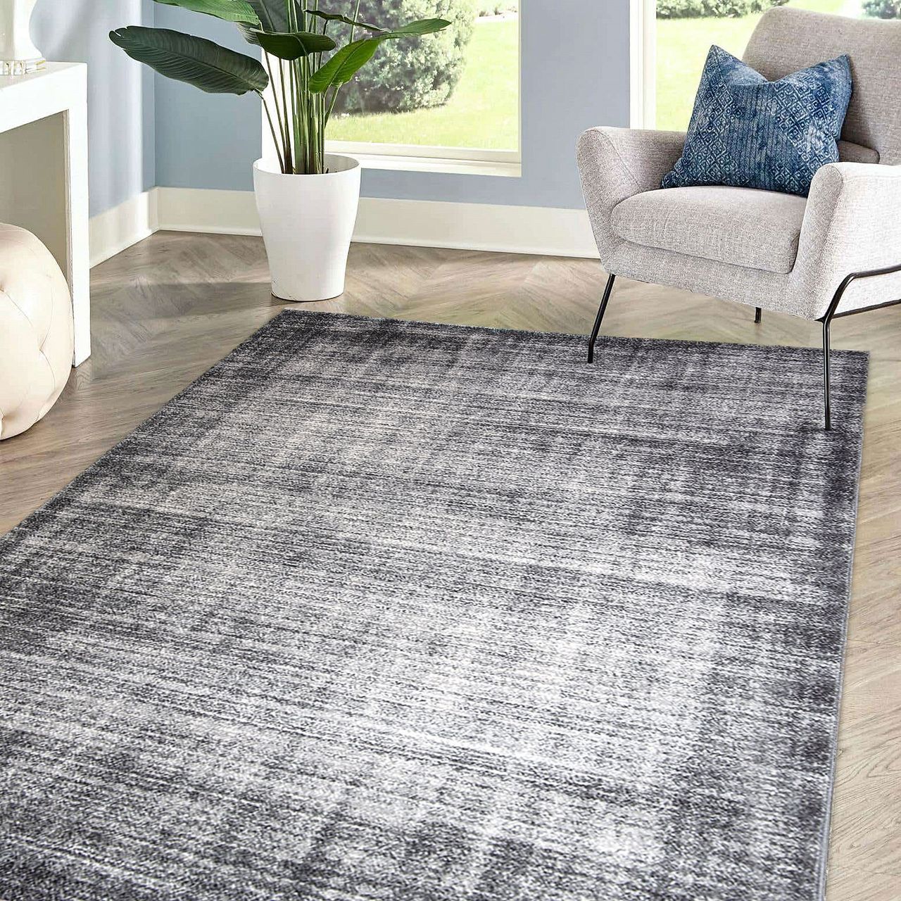 HOMCOM Teppich Kurzflor Grau 190 x 133 x 1 cm