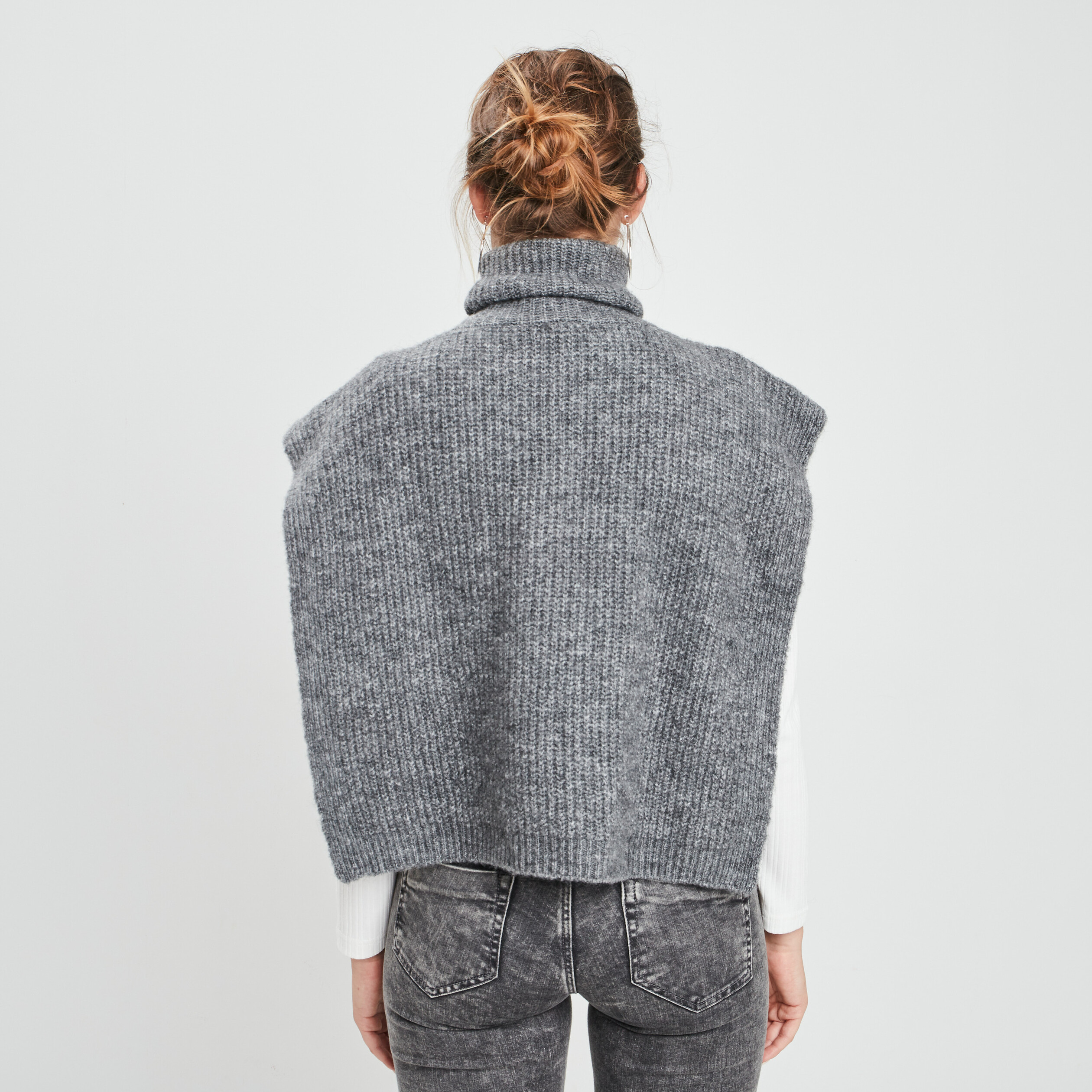 Poncho à col roulé gris femme | La Halle