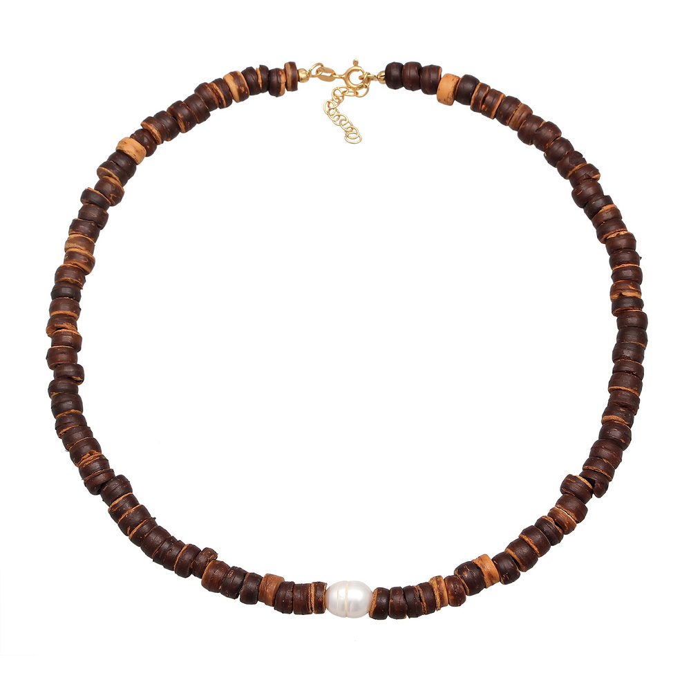 Elli PREMIUM Elli PREMIUM Collier Femmes choker perles de noix de coco avec perle d'eau douce  collier
