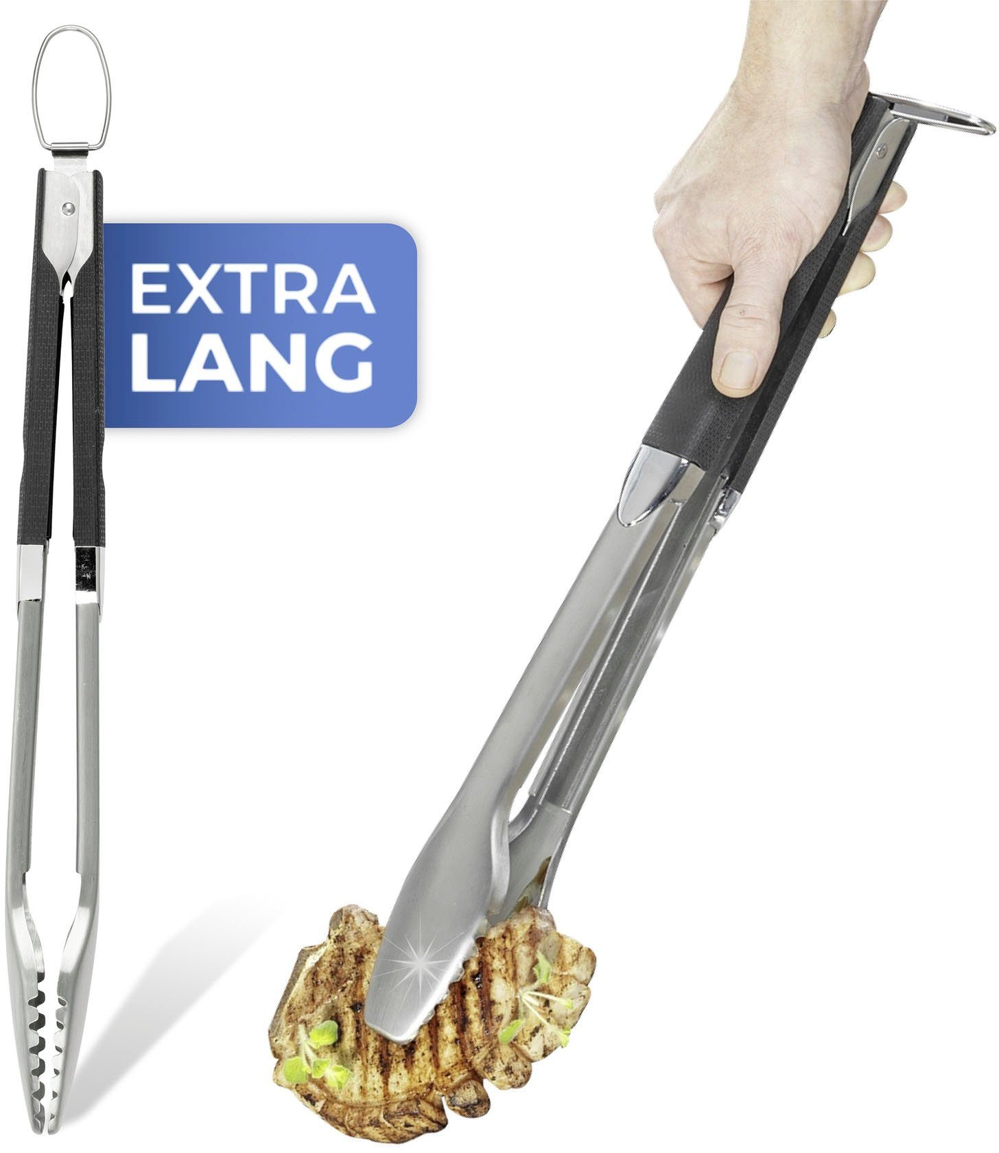 Maximex Grillzange BBQ, extra lang, temperaturbeständig, Edelstahl