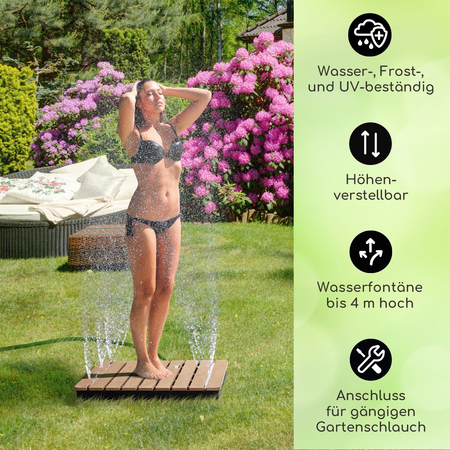 blumfeldt Gartendusche Sumatra Breeze Square Gartendusche WPC Aluminium 70x55cm eckig (Packung, 1 St), Outdooor bodenplatte Bodendusche Fußdusche Außen ohne Stromanschluss