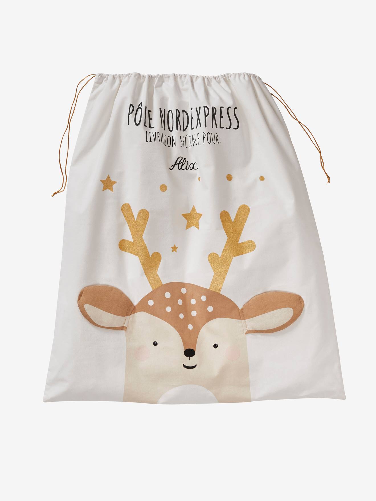 Sac à jouets personnalisable Renne ecru