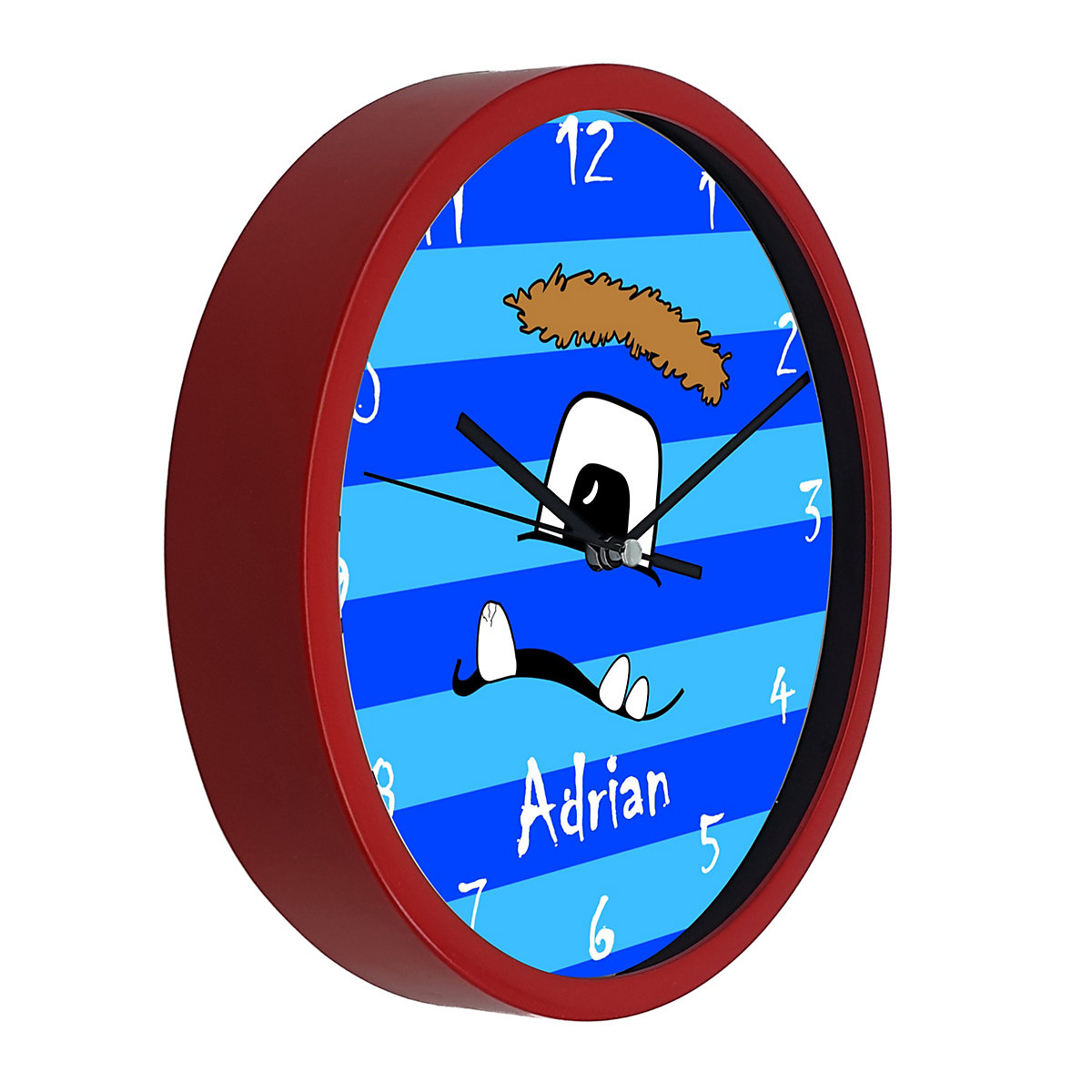 Kinder Wanduhr personalisiert mit Name Monster Streifen blau