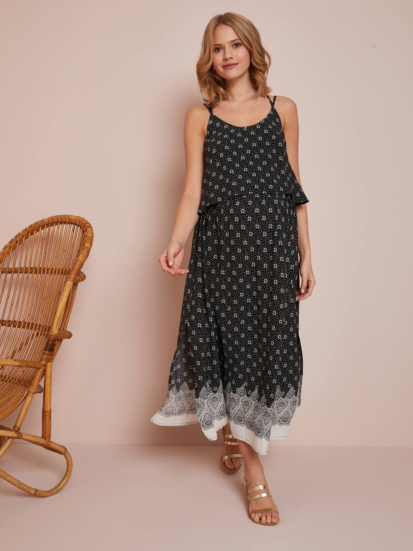 Vertbaudet Maxikleid für die Schwangerschaft, zweilagig - gelb geblümt