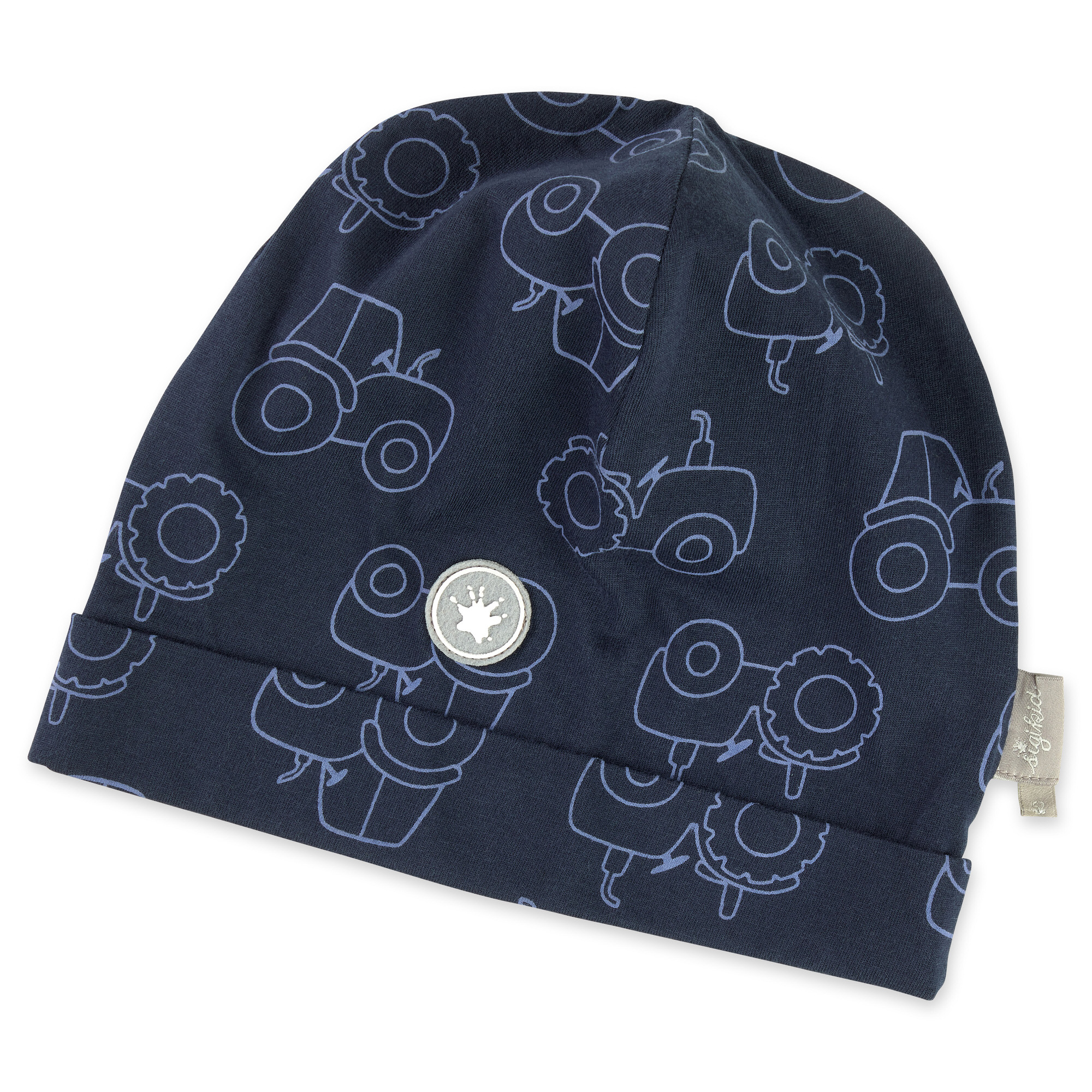 Kinder Beanie mit Traktor bedruckt, blau