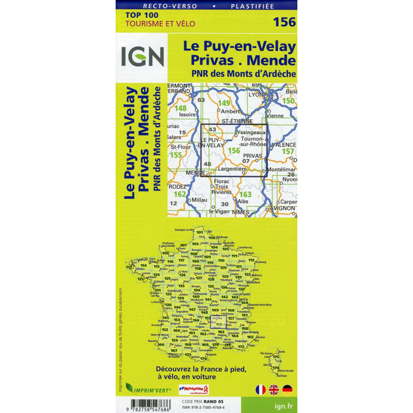 Le Puy-en-Velay.Privas.Mende 1:100 000 - Karte