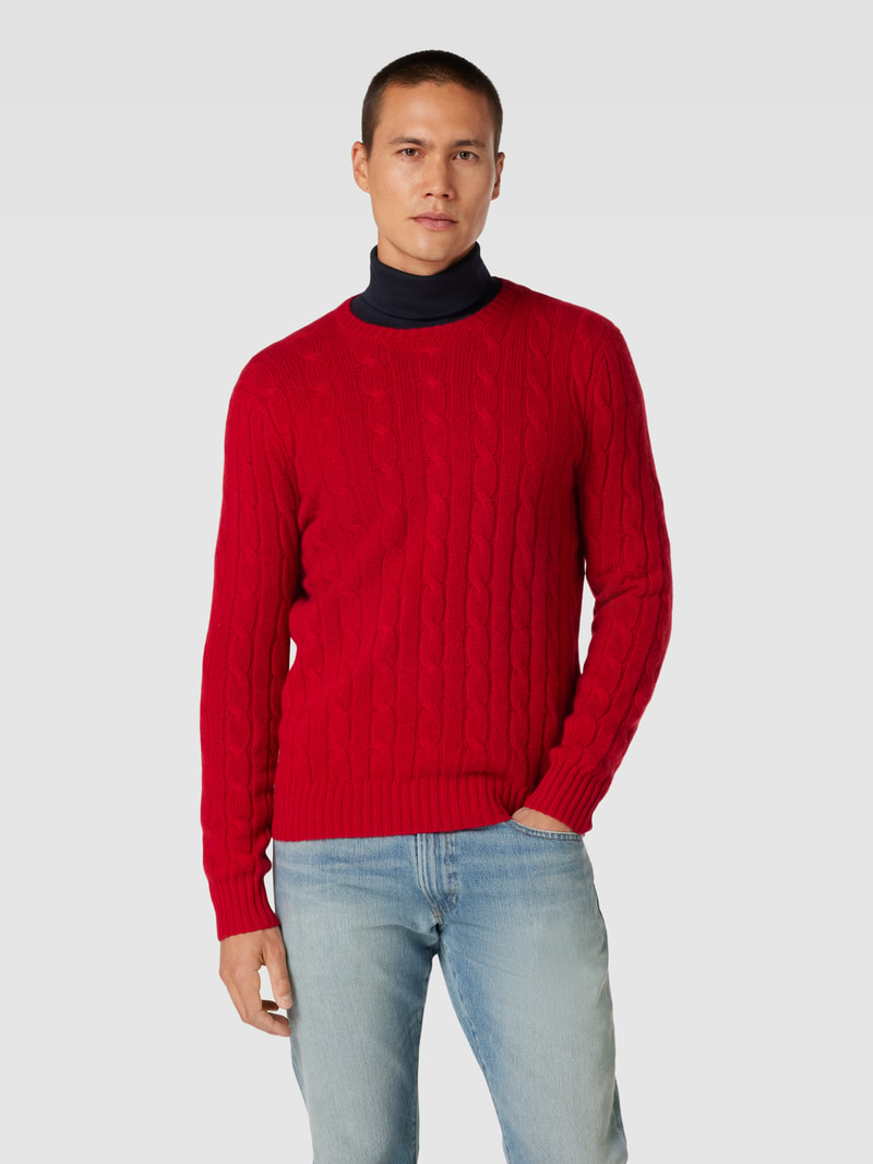 Kaschmirpullover mit Zopfmuster in rot